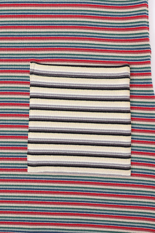 Turtleneck Cotton Pocket Dress Red Stripe