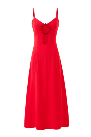 Honorable Mention Ribbon Soft Linen Midi Dress Red