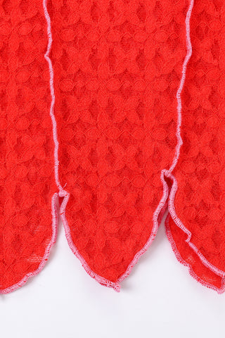 Red Diamond lace long Sleeve Leaf Shirt