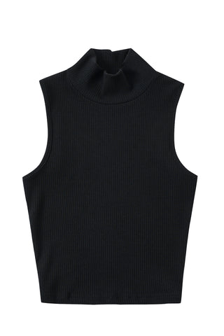 Black Tencel Rib Mock Neck Top