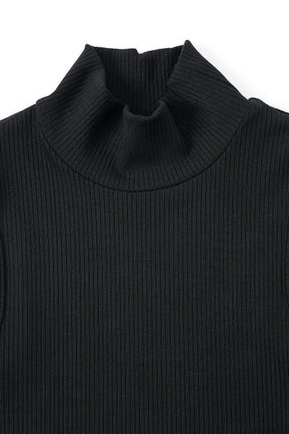 Black Tencel Rib Mock Neck Top