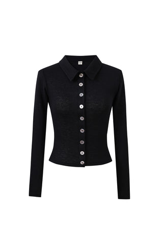 Wool Blend Long Sleeve Button Up Black
