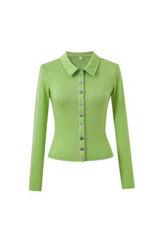 Wool Blend Long Sleeve Button Up Lime Green