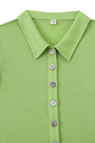 Wool Blend Long Sleeve Button Up Lime Green