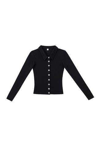 Wool Blend Long Sleeve Button Up Black