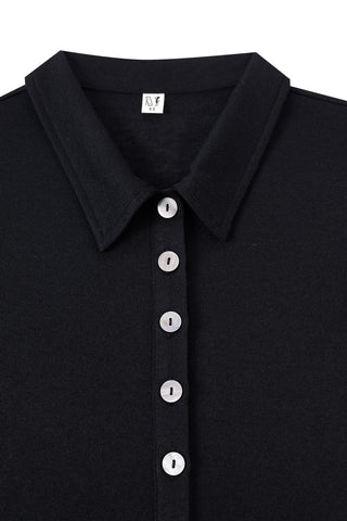 Wool Blend Long Sleeve Button Up Black