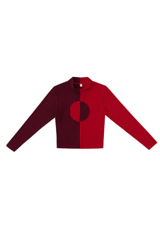 Blood Stripe Long Sleeve Mock Neck Crop Top