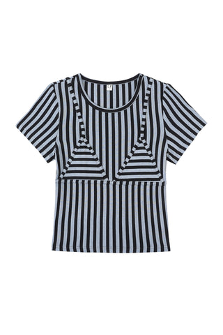 Bikini Bod Vertical Striped Short Sleeve Tee Blue