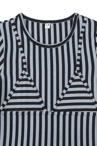 Bikini Bod Vertical Striped Short Sleeve Tee Blue