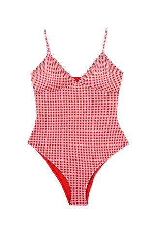 Triangle One Piece Swimsuit Red Gingham