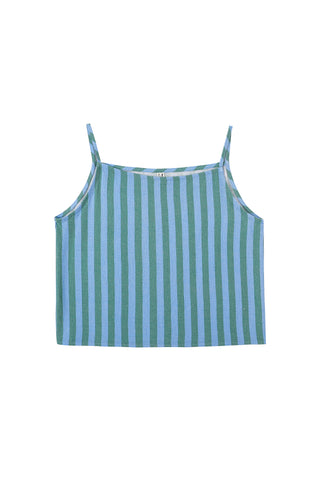 Crop Cami Soft Linen Tank Green/Blue Stripe