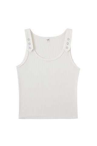Tencel Rib Snap Strap Tank Top White