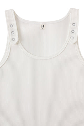 Tencel Rib Snap Strap Tank Top White