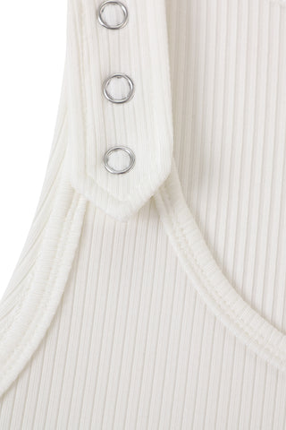 Tencel Rib Snap Strap Tank Top White