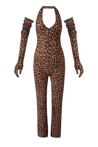 New Jersey Leopard Halter Jumpsuit with Gloves