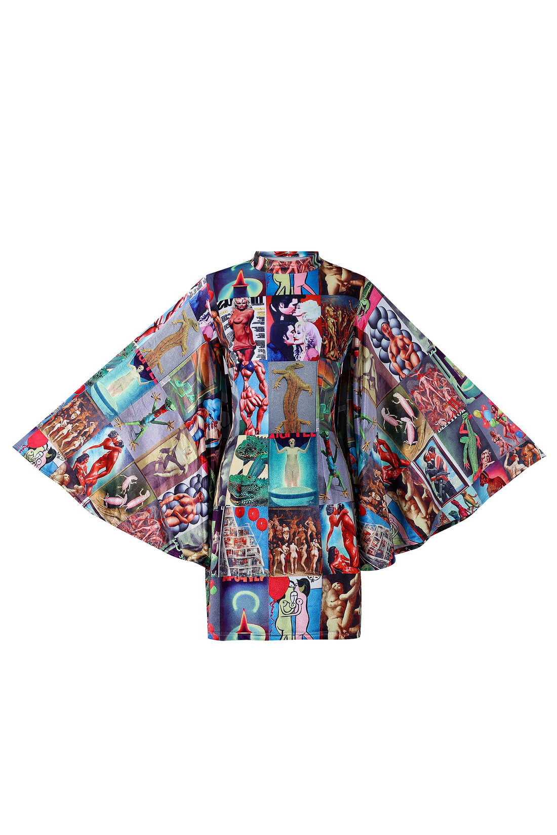 AI Collage Velvet Moth Mini Dress