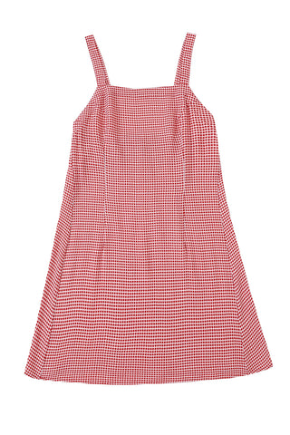 Soft Linen Apron Mini Dress Red Gingham
