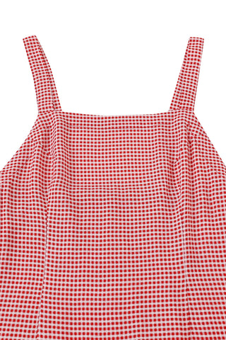 Soft Linen Apron Mini Dress Red Gingham