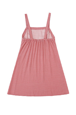 Soft Linen Apron Mini Dress Red Gingham