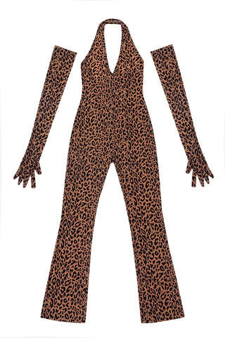 New Jersey Leopard Halter Jumpsuit with Gloves