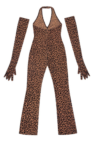 New Jersey Leopard Halter Jumpsuit with Gloves