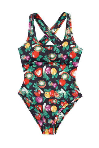 Crossback One Piece Swimsuit Vegetable Medley
