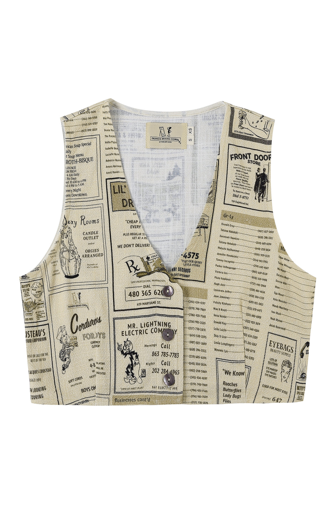 Crop Yellow Pages Linen Vest