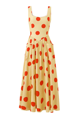 Tradwife Soft Linen Dress Red/Yellow Polka Dot Fashion Brand Company Tradwife Soft Linen Dress Red/Yellow Polka Dot Fashion Brand Company