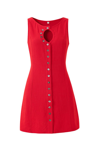 Unbuttoned Soft Linen Mini Dress Red