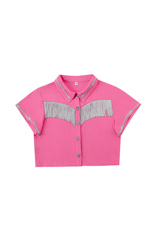 Soft Linen Pammy Fringe Blouse Pink