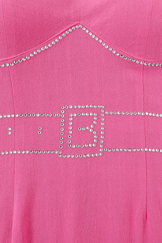 Buckle Strap Rhinestone Soft Linen Mini Dress Pink