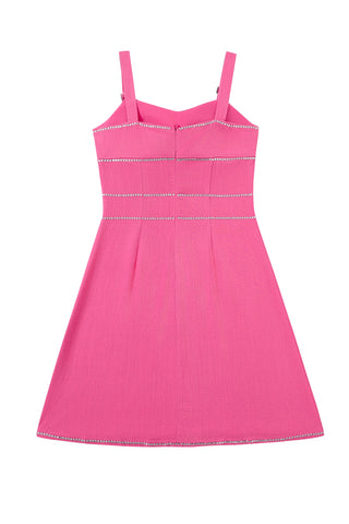 Buckle Strap Rhinestone Soft Linen Mini Dress Pink