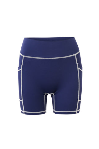 Navy Contrast Seam Pocket Yoga Shorts