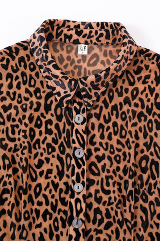 New Jersey Leopard Mesh Short Sleeve Button Up Top
