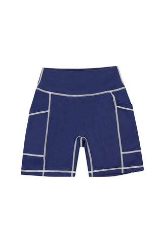 Navy Contrast Seam Pocket Yoga Shorts