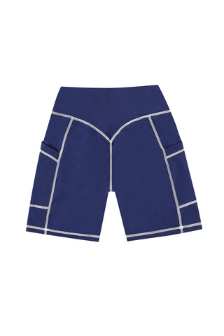Navy Contrast Seam Pocket Yoga Shorts