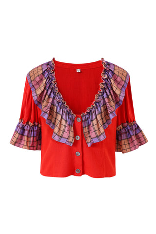 Ragdoll Blouse Soft Linen Purple Plaid