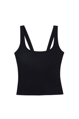 Tencel Rib Square Neck Tank Top Black