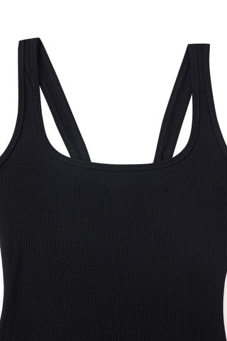 Tencel Rib Square Neck Tank Top Black