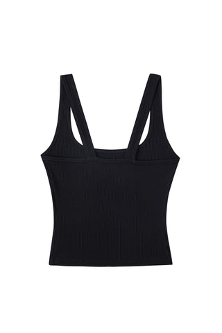 Tencel Rib Square Neck Tank Top Black