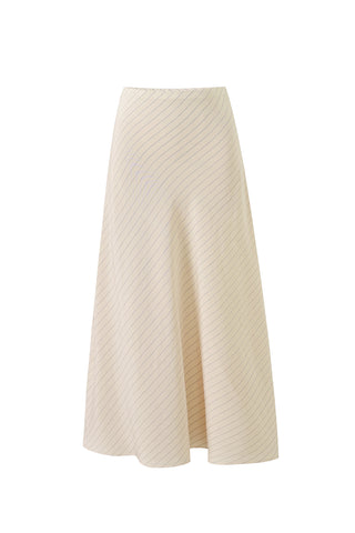 Baseball Bias Cut Skirt Tencel Stripe Cream