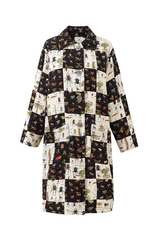 4 left - Linen Quilted Chessboard Scrap Coat Bugs/Frogs