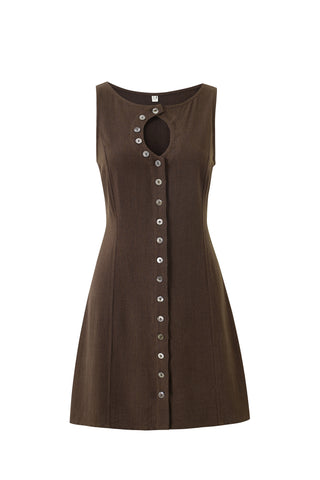 Unbuttoned Soft Linen Mini Dress Brown
