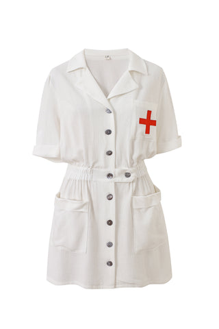 Soft Linen Mini Nurse Dress White