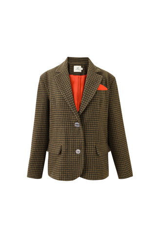 Unisex Matilda's Dad Moss Plaid Wool Blend Blazer