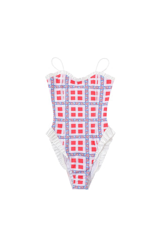 5 left - Imperfect Gingham Ribbon Plaid Ruffle Swimsuit