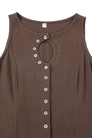 Unbuttoned Soft Linen Mini Dress Brown