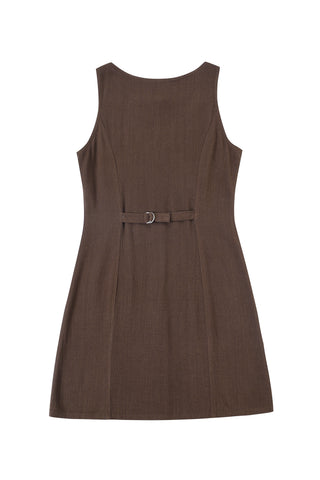 Unbuttoned Soft Linen Mini Dress Brown