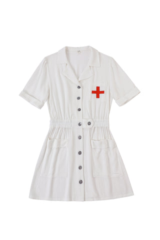 Soft Linen Mini Nurse Dress White