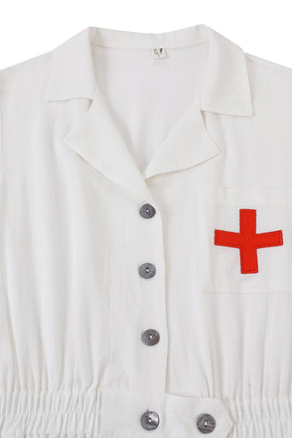 Soft Linen Mini Nurse Dress White